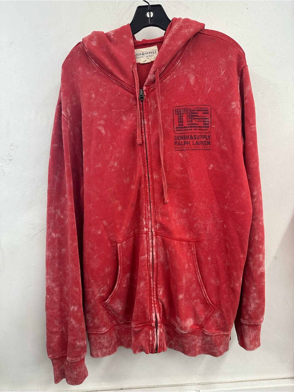 Ralph Lauren Denim & Supply Red Zip Hoodie Brooklyn ny acid wash xxl men’s